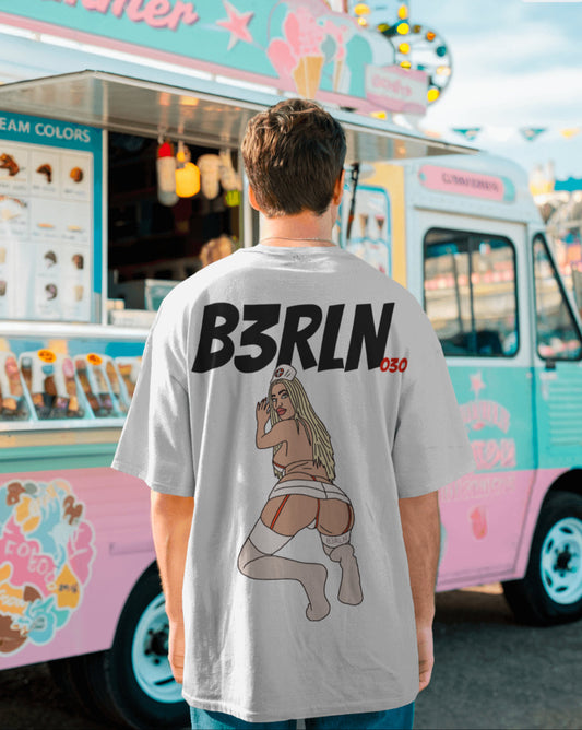 B3RLN "Snowed Nurse" Oversized T-Shirt - 100% Cotton, Bold Back Print, Unisex Fit, Limited Edition