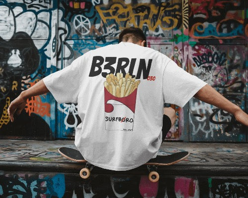 B3RLN "Surfboro" Oversized T-Shirt – 100% Cotton, Bold Back Print, Unisex Fit, Waverider Edition